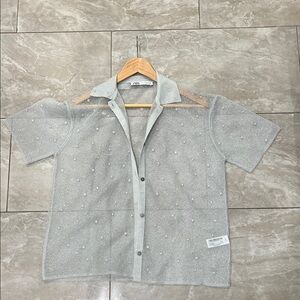 ZARA Women’s Gray Short-Sleeve Button-Up Top